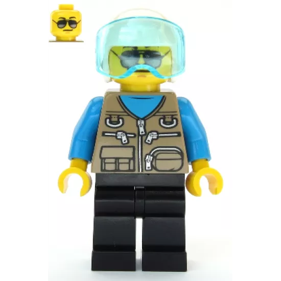 Helicopter Pilot - Dark Tan Vest Over Dark Azure Shirt, White Helmet