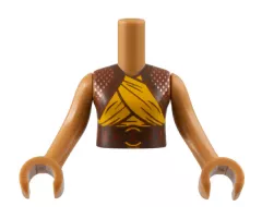 Torso Mini Doll Girl Reddish Brown Shrug and Belt, Bright Light Orange Wrapping Pattern, Medium Nougat Arms with Hands