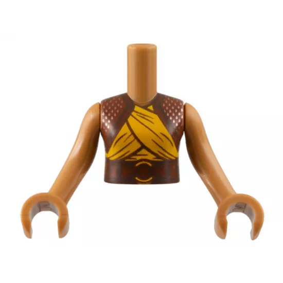 Torso Mini Doll Girl Reddish Brown Shrug and Belt, Bright Light Orange Wrapping Pattern, Medium Nougat Arms with Hands
