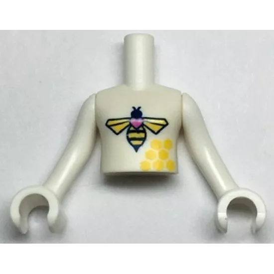 Torso Mini Doll Girl Bee and Honeycomb Pattern, White Arms with Hands