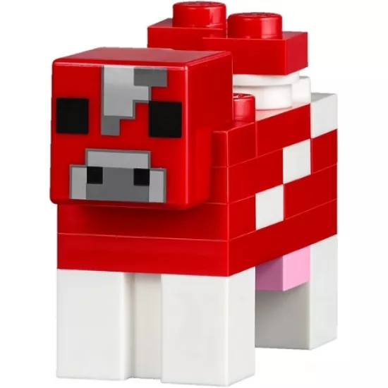 Minecraft Cow, Mooshroom (Dark Bluish Gray Pixel Between Eyes) - Brick Built