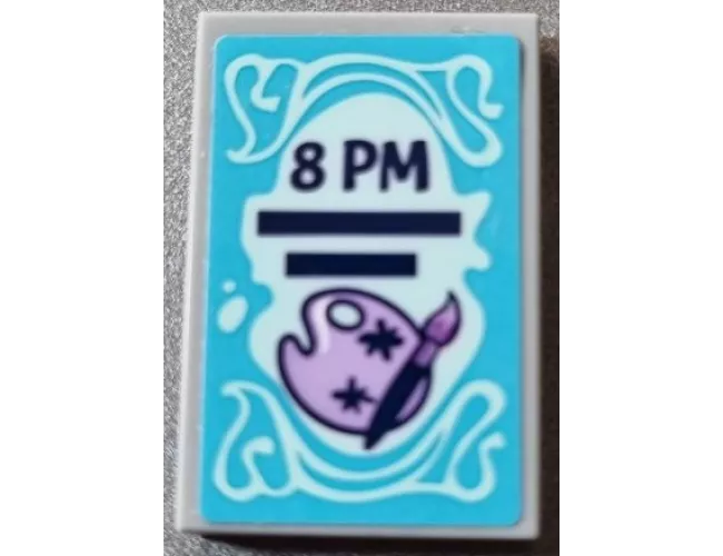 Tile 2 x 3 with Dark Blue '8 PM', Lavender Paint Palette and Brush on Medium Azure Background Pattern (Sticker) - Set 41365
