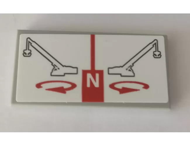 Tile 2 x 4 with Capital Letter N, Red Circular Arrows, and Technic Crane Cab Movement on White Background Pattern (Sticker) - Set 42082