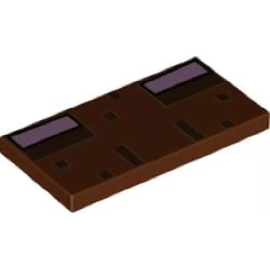 Tile 2 x 4 with Bright Pink Rectangles and Dark Brown Pixelated Pattern (Minecraft Jungle Abomination Eyes)