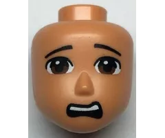 Mini Doll, Head Friends Male Large with Reddish Brown Eyes, Black Eyebrows and Scared Open Mouth Pattern