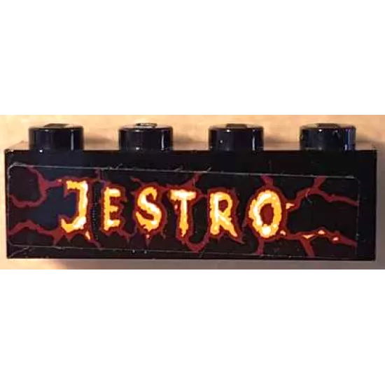 Brick 1 x 4 with 'JESTRO' and Dark Red Lava Cracks Pattern (Sticker) - Set 70323