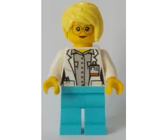 White Shirt over Light Bluish Gray Shirt, Name Tag, Medium Azure Legs, Bright Light Yellow Female Hair, Glasses