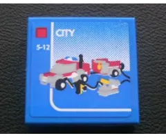 Tile 2 x 2 with Lego Fire Car and 'CITY' and '5-12' Set Box Pattern (Sticker) - Set 3221