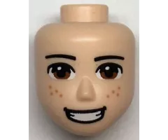 Mini Doll, Head Friends Male Large with Reddish Brown Eyes, Freckles, Smiling with Teeth Pattern