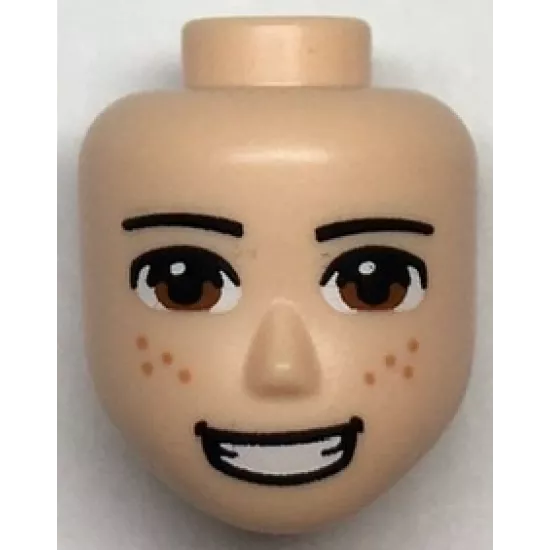 Mini Doll, Head Friends Male Large with Reddish Brown Eyes, Freckles, Smiling with Teeth Pattern