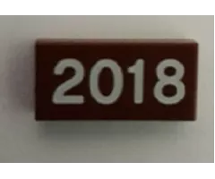 Tile 1 x 2 with White '2018' Pattern