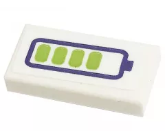 Tile 1 x 2 with Dark Purple and Lime Battery Charge Indicator Pattern (Sticker) - Set 41443