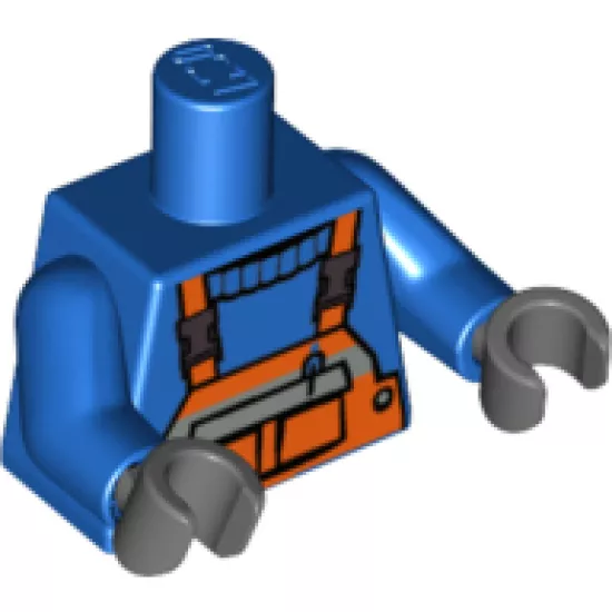Torso Overalls Orange with Pen in Pocket and Reflective Stripe Shirt Pattern / Blue Arms / Dark Bluish Gray Hands