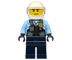 Police - City Motorcyclist, Safety Vest with Police Badge, Dark Blue Legs, White Helmet, Trans-Clear Visor