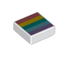 Tile 1 x 1 with Coral, Yellow, Dark Turquoise, Medium Azure, and Medium Lavender Rainbow Stripes Pattern