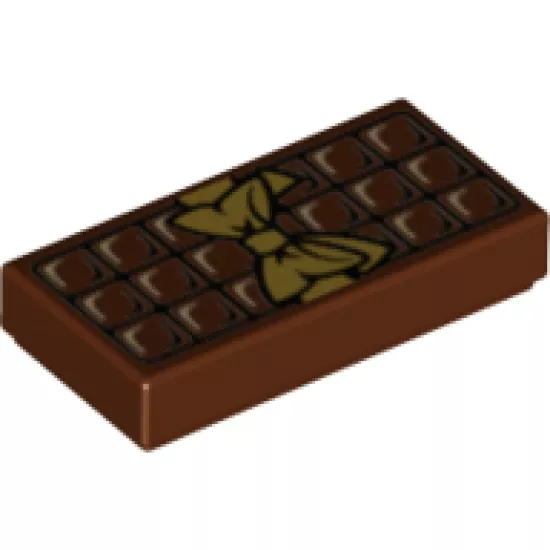 Tile 1 x 2 with Candy Bar Chocolate Blocks and Gold Bow Pattern