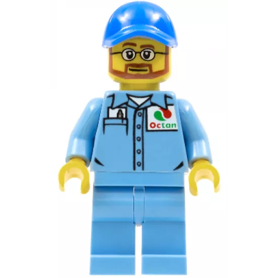 Medium Blue Uniform Shirt with Pocket and Octan Logo, Medium Blue Legs, Blue Cap with Hole