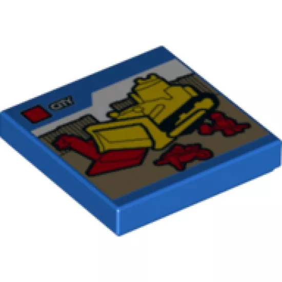 Tile 2 x 2 with Bulldozer, Wheelbarrow, and Construction Worker Minifigure LEGO CITY Set Box Pattern