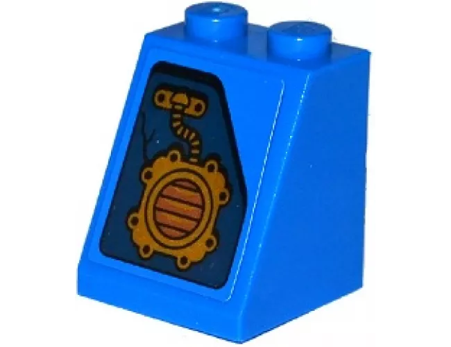 Slope 65 2 x 2 x 2 with Bottom Tube with Crack and Gold Mechanical Coupling Pattern Model Right Side (Sticker) - Set 70754