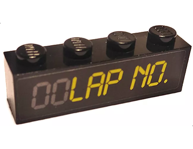 Brick 1 x 4 with Yellow 'LAP NO.' on Lap Counter Pattern (Sticker) - Set 75888