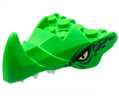 Dragon Head (Ninjago) Jaw with Large Spike and 2 Bar Handles on Back with Yellow Eyes, Dark Green Scales, and White Teeth Pattern