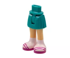 Mini Doll Hips and Skirt with Molded Medium Tan Legs and Printed Magenta Sandals and White Socks Pattern - Thin Hinge