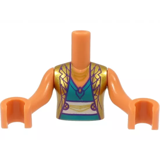 Torso Mini Doll Girl Gold Vest with Dark Purple Overlay, Dark Turquoise Top and Gold Necklace Pattern, Nougat Arms with Hands