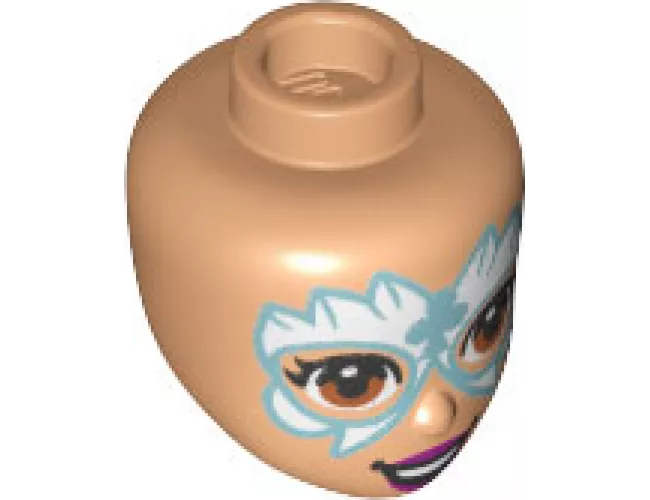 Mini Doll, Head Friends with Metallic Light Blue and White Face Paint, Magenta Lips, Open Mouth Smile Pattern