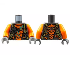 Torso Orange Breastplate, Olive Green Straps, Silver Snake Head and Tooth, Dark Turquoise Spots Pattern / Orange Arms / Dark Bluish Gray Hands