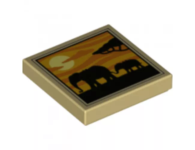 Tile 2 x 2 with 2 Elephants, Tree and Sunset Pattern