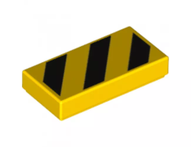Tile 1 x 2 with Black and Yellow Danger Stripes (Large Yellow Corners) Pattern