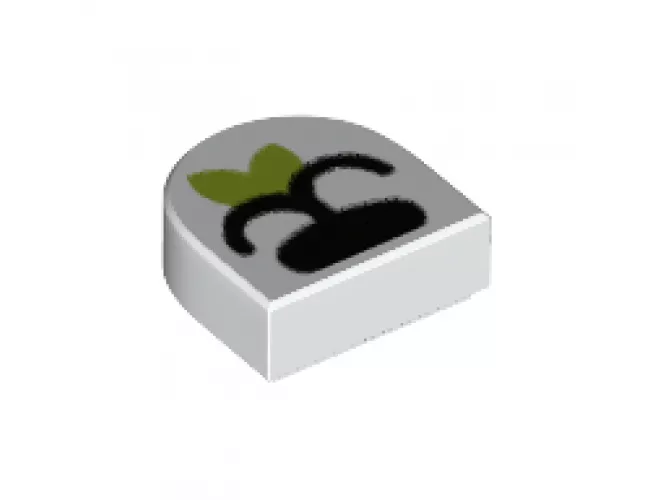 Tile, Round 1 x 1 Half Circle Extended with Black Nose and Closed Mouth with Lime Leaf Pattern