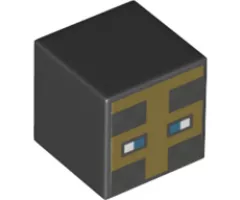 Minifigure, Head, Modified Cube with Minecraft Pixelated Knight Helmet with Pearl Gold and Flat Silver Pattern