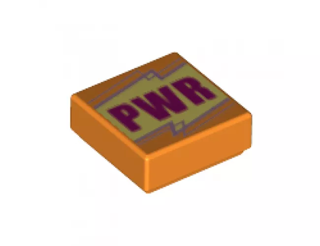 Tile 1 x 1 with Magenta 'PWR' on Bright Light Yellow Background, Metallic Pink Lines Pattern