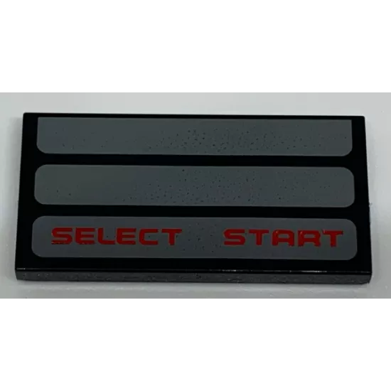 Tile 2 x 4 with Three Dark Bluish Gray Stripes and Red 'SELECT START' Pattern