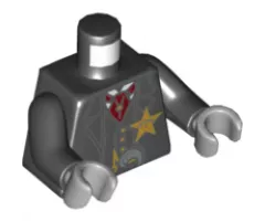 Torso Western Sheriff Star Badge, Vest, Red Ascot Pattern / Black Arms / Light Bluish Gray Hands