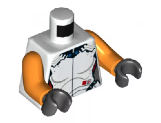 Torso Female Bodysuit, Black Center Seam and Collar, Blue Squares at Neck, Red Squares by Belt Pattern / Orange Arms / Black Hands