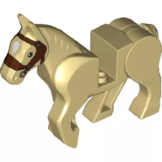 Horse, Movable Legs with Black Eyes, White Pupils, Reddish Brown Bridle and White Blaze Pattern