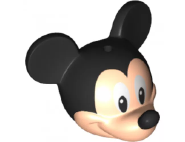 Minifigure, Head, Modified Mouse with Black Ears and Nose and White Eyes Pattern (Mickey)