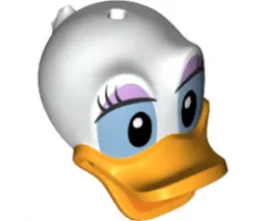 Minifigure, Head, Modified Duck with Bright Light Orange Bill, Eyelashes and Lavender Eye Shadow Pattern (Daisy)