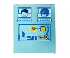Glass for Window 1 x 6 x 6 Flat Front with Yellow, Blue and White GPS Map Screen and 2 Crook Minifigures Pattern