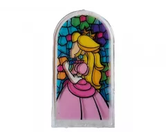 Glass for Door Frame 1 x 6 x 7 Arched with Notches and Rounded Pillars with Stained Glass and Princess with Bright Pink and Dark Pink Dress Pattern