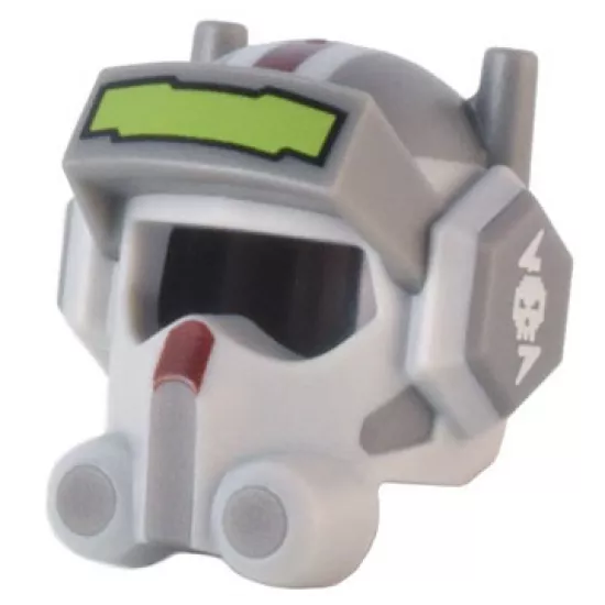 Minifigure, Headgear Helmet SW Raised Visor, Antennae, and Ear Covers with Molded Light Bluish Gray Front and Sides, Lime Eyepiece, Dark Red Stripe, and White Skull Pattern