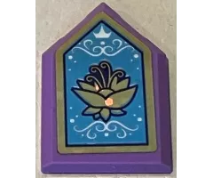 Tile, Modified 2 x 3 Pentagonal with Gold Holographic Frame and Lotus Flower, White Crown and Filigree on Medium Blue Background Pattern (Sticker) - Set 43193