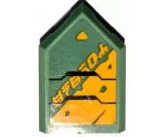 Tile, Modified 2 x 3 Pentagonal with Armor Plates with Black Outlines, Bright Light Orange Triangles and Ninjago Logogram 'ENERGY' Pattern Model Left Side (Sticker) - Set 71750