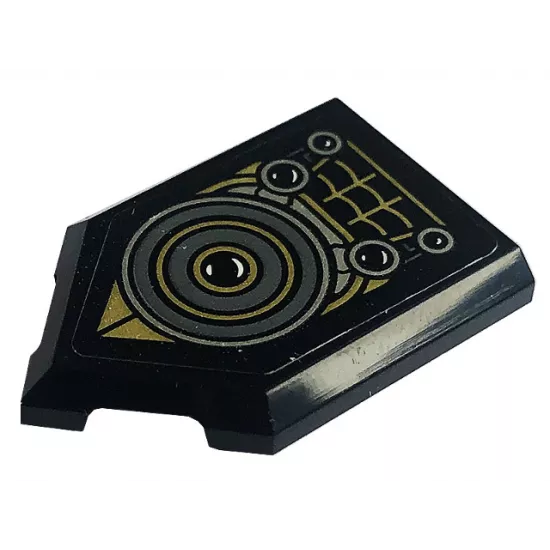 Tile, Modified 2 x 3 Pentagonal with Spider Web, Eyes and Dark Bluish Gray, Gold and Silver Circles Pattern (Sticker) - Set 76195