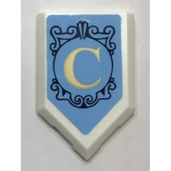 Tile, Modified 2 x 3 Pentagonal with Pearl Gold Letter C and Dark Blue Emblem Pattern (Sticker) - Set 41154