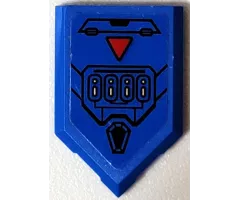 Tile, Modified 2 x 3 Pentagonal with Armor Plates, Red Triangle, Black Lines, Hatch and Circuitry Pattern (Sticker)  - Set 71699