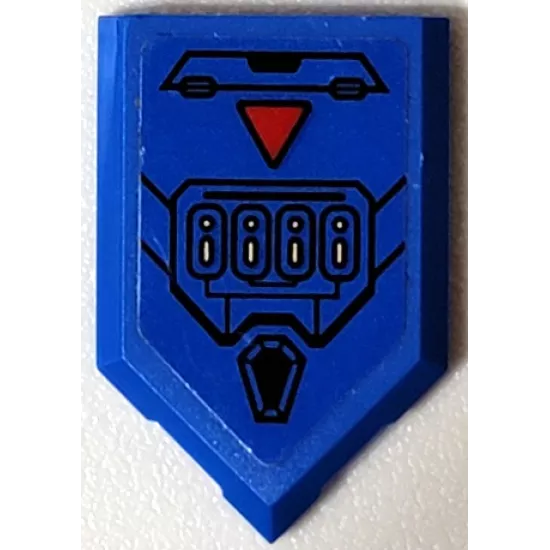 Tile, Modified 2 x 3 Pentagonal with Armor Plates, Red Triangle, Black Lines, Hatch and Circuitry Pattern (Sticker)  - Set 71699