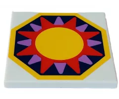 Tile 4 x 4 with Yellow, Magenta and Medium Lavender Sun on Dark Blue Octagon Background with Yellow Edge Pattern